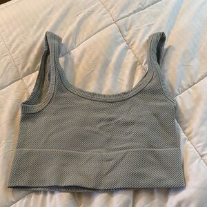 Gray/Light Green Ribbed Crop Top